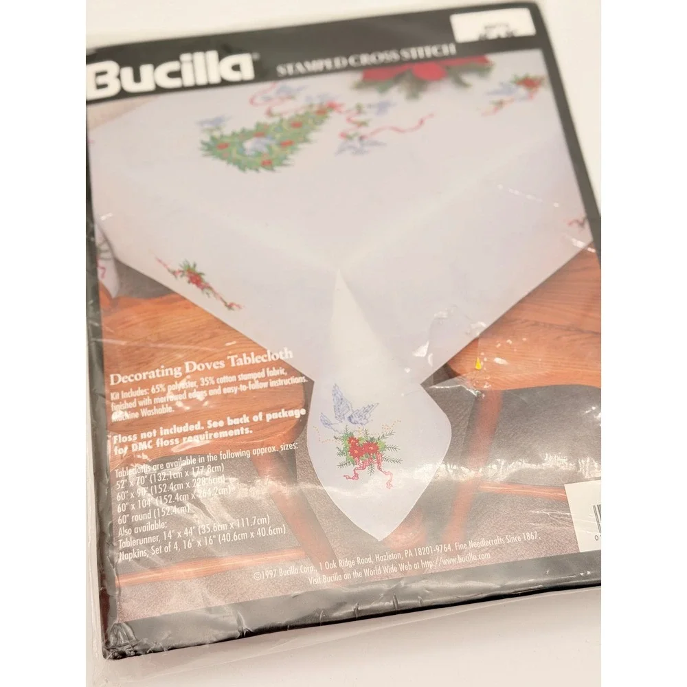 Bucilla Decorating Doves Stamped Cross Stitch Tablecloth Kit 60x90 83776 Vintage